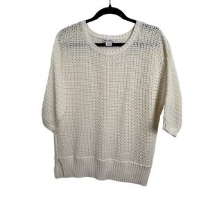 Liz Claiborne Vintage Knit Top Cream Short‎ Sleeve Pullover Sweater Size M